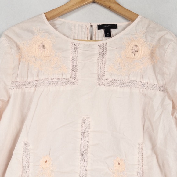 J Crew Top Blouse Womens 12 Light Pink Floral Embroidered Boho Cottage Feminine - Picture 2 of 9